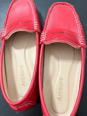 artis Red Leather Slip-On Women's Loafers